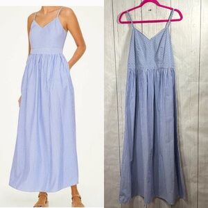 Loft Stripes Sleeveless Cotton Beachy Zip Womens Blue White Summer Maxi Dress